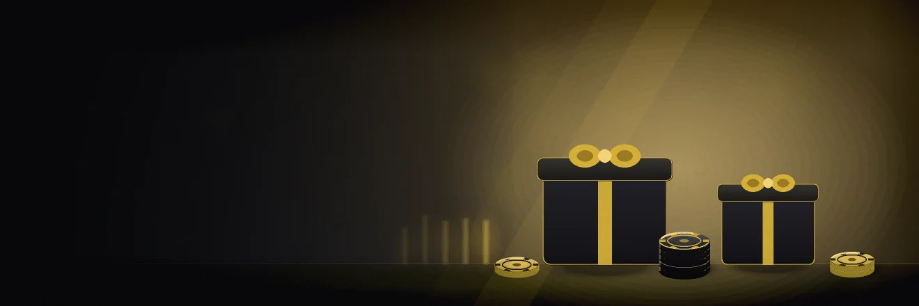 FUN88 promotions banner with gold-ribboned gift cases and casino chips on black