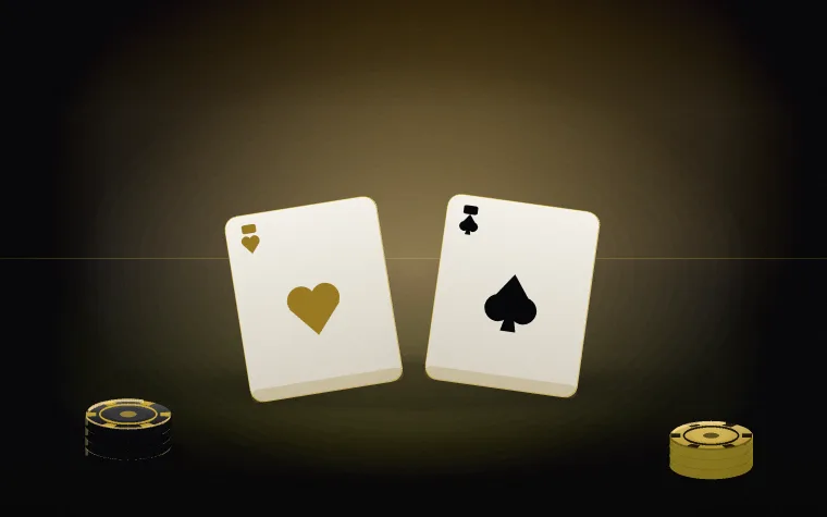 FUN88 baccarat art: two cards and a stack of gold-rimmed chips on black